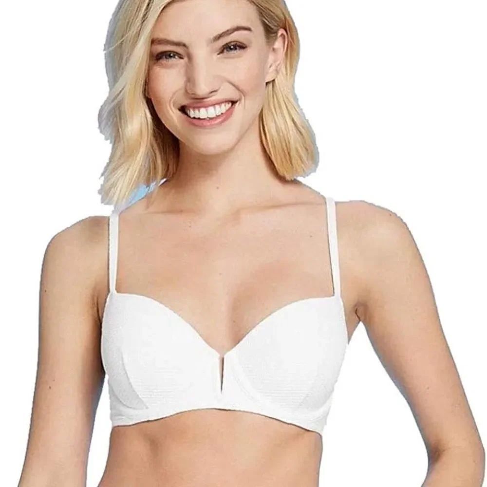 Shade & Shore Women's Lightly Lined V-Wire Textured Bikini Top (White) 38 D